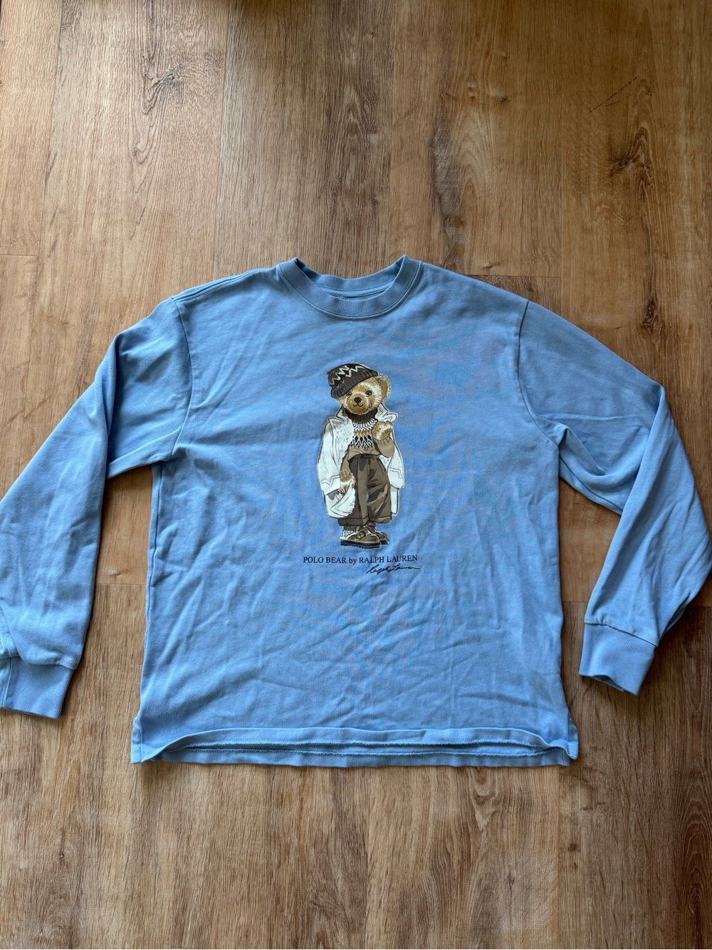 Ralph Lauren Light Blue Polo Bear Long-Sleeve Cotton Shirt